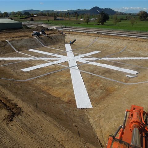 Gas and Water drainage installed under effluent pond liner